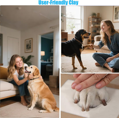 Paw Print Frame Kit, Cat/Dog Paw Print Kit, Dog Nose Print Kit, Soft Pawprint Clay&Clean Touch Ink Pad,Pet Paw Print Impression Kit with Customization Tool,Wooden Pet Memorial Frame, Black